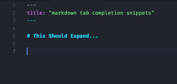 Markdown Snippet Tab Completion